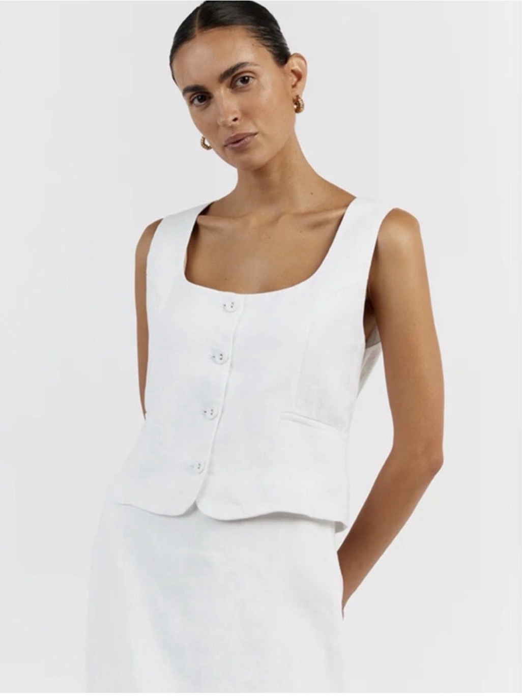 Dissh White Button-Front Vest Top